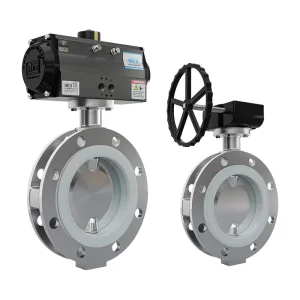 PTFE Muffler Mirror Finished Double Flanged Lined Butterfly Valve